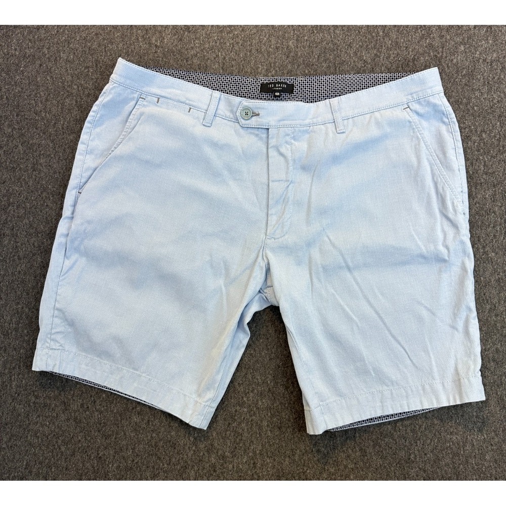 Ted Baker London Tailored Slim Fit Light Blue Micro-Check Shorts Men's Size 40 R - Picture 16 of 16